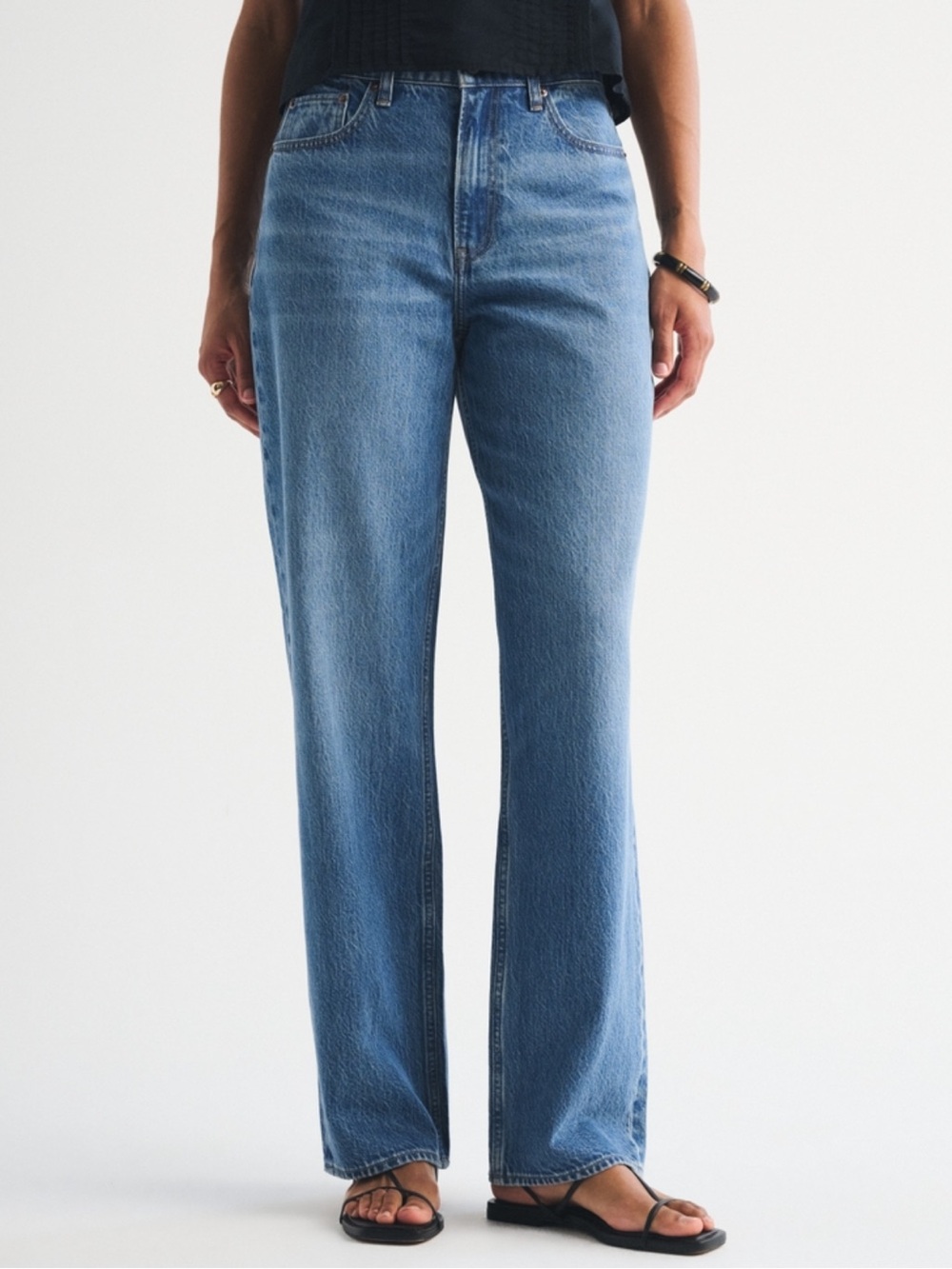 Abercrombie & Fitch High Rise Loose Medium Blue Straight-Leg Women's Jeans